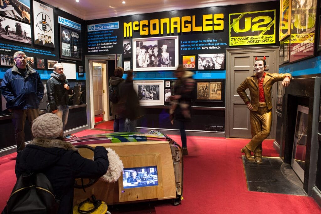 The U2: Made in Dublin exhibition in the Little Museum of Dublin, featuring some stage lighting, a life-sized statue of Bono as his MacPhisto alter ego and various artefacts telling the story of U2 along with some other iconic Dublin artists.