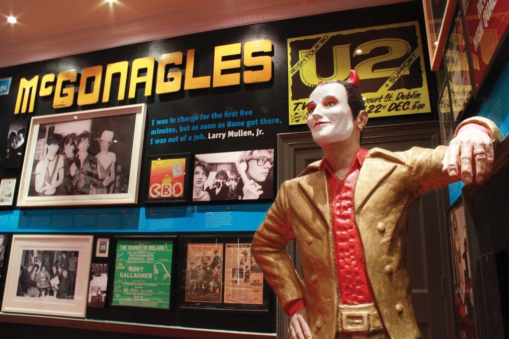 The U2: Made in Dublin exhibition in the Little Museum of Dublin, featuring a life-sized statue of Bono as his MacPhisto alter ego and various artefacts telling the story of U2 along with some other iconic Dublin artists.