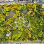 Aerial view of St Stephen's Green park in autumn, a favourite free stop when visiting Dublin with kids