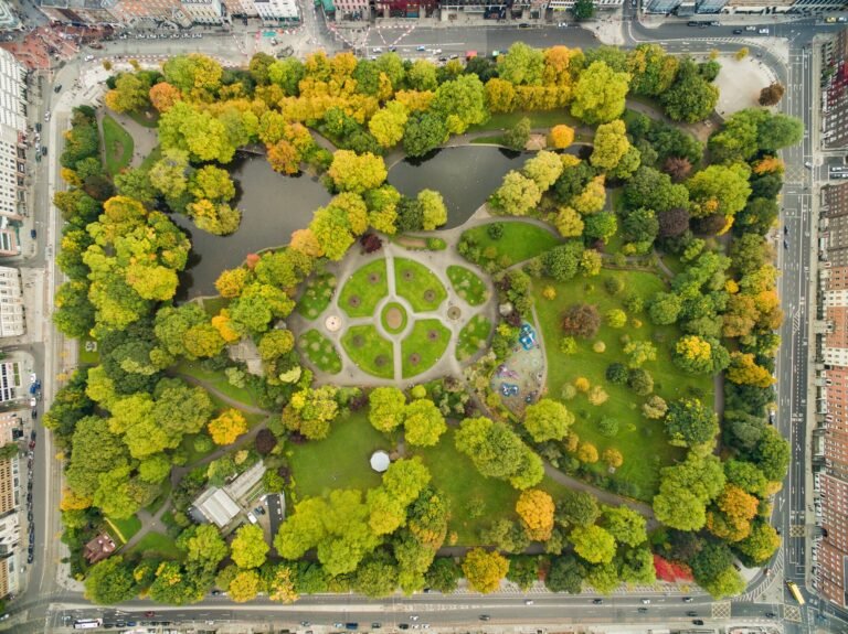 Aerial view of St Stephen's Green park in autumn, a favourite free stop when visiting Dublin with kids